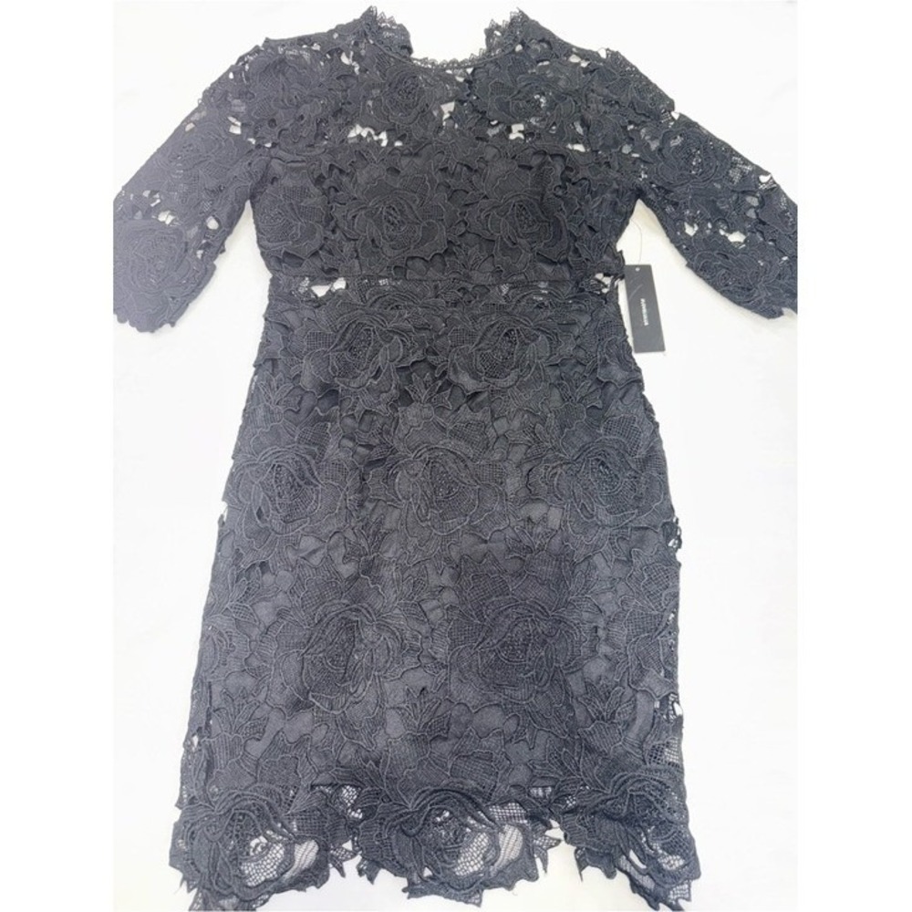NWT Lulus Black Floral Lace Long Sleeve Mini Dress Size M